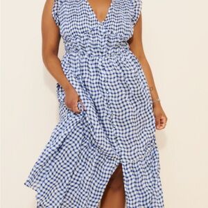 Anthropologie Peregrine Blue and White Gingham Midi Dress